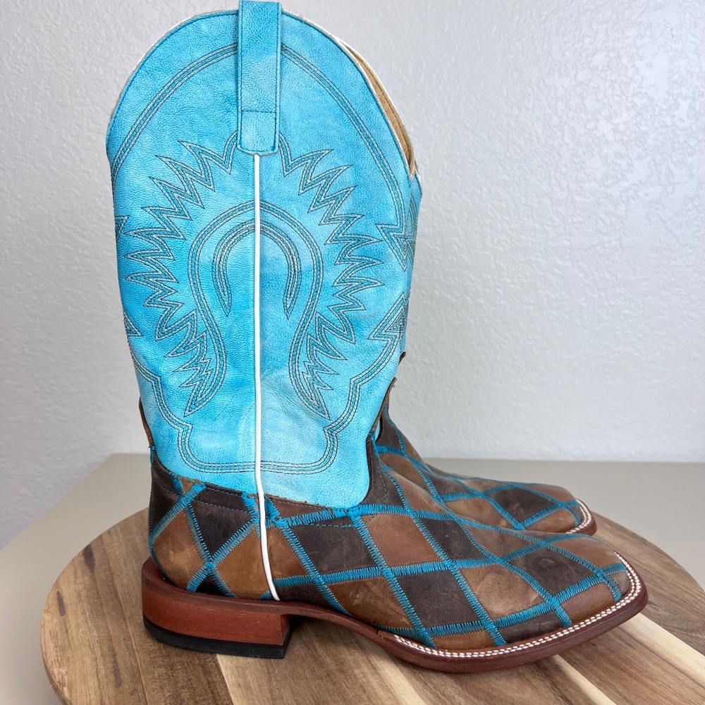 Horse Power Boots Womens 10 D Blue Patchwork Leather Western Cowboy Country